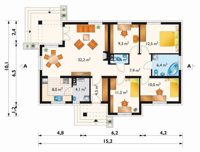 Rzut parteru POW. 107,7 m²