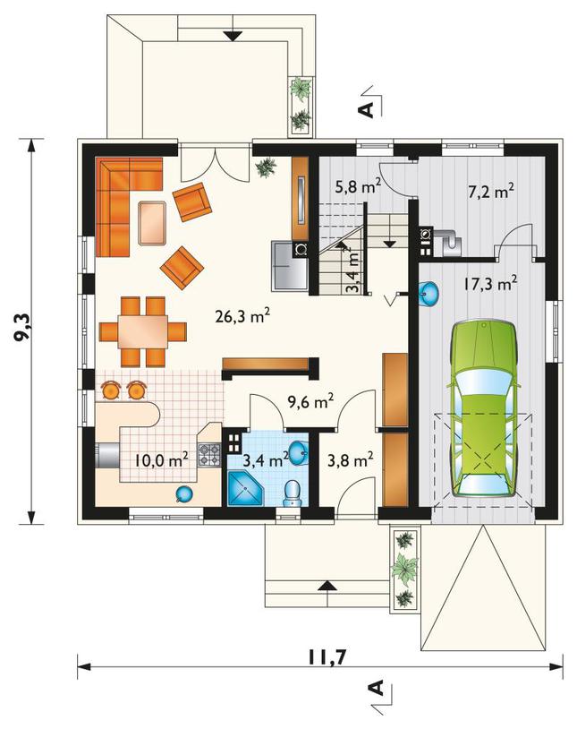 Rzut parteru POW. 86,7 m²