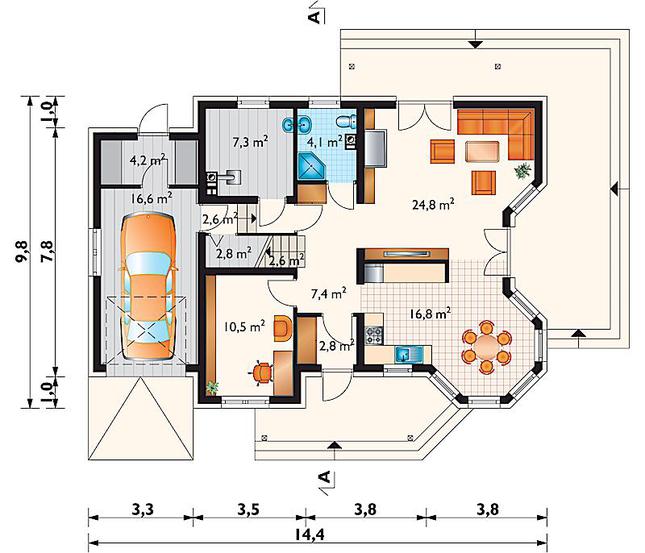 Rzut parteru POW. 102,5 m²