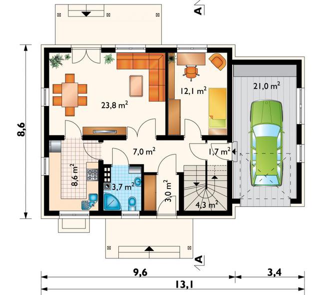 Rzut parteru POW. 85,2 m²