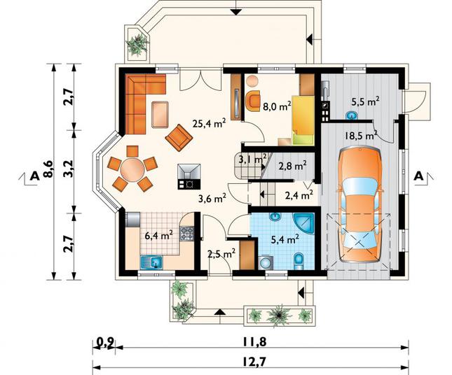 Rzut parteru POW. 83,6 m²