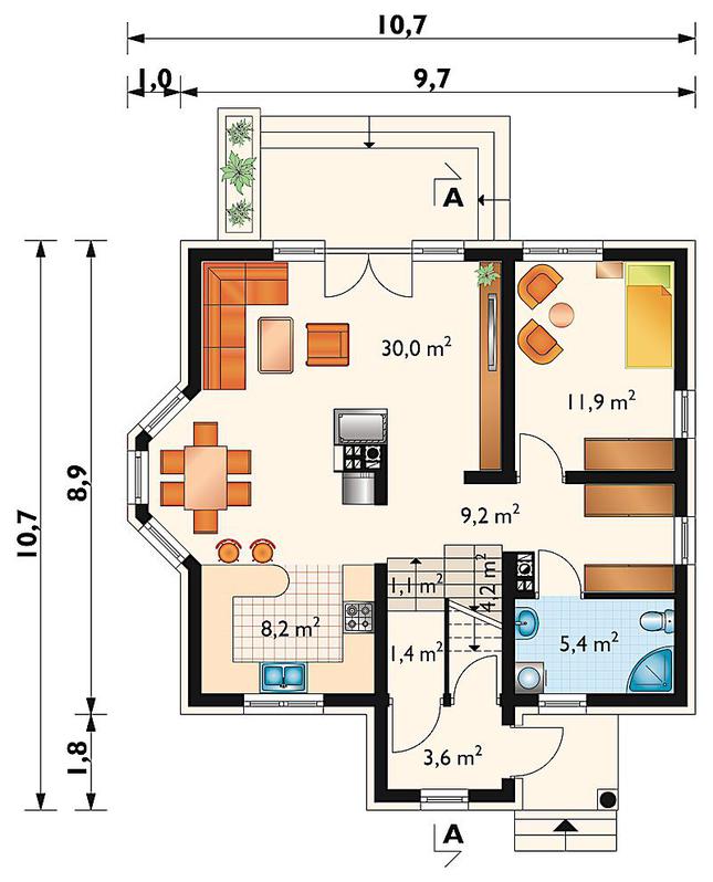Rzut parteru POW. 75,0 m²