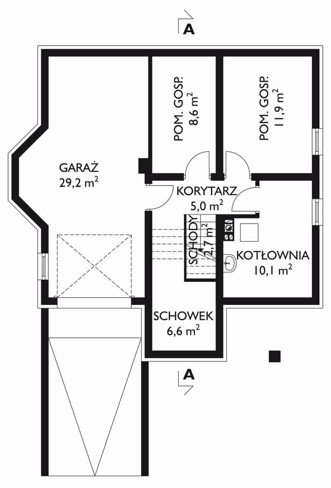 Rzut piwnicy POW. 74,1 m²