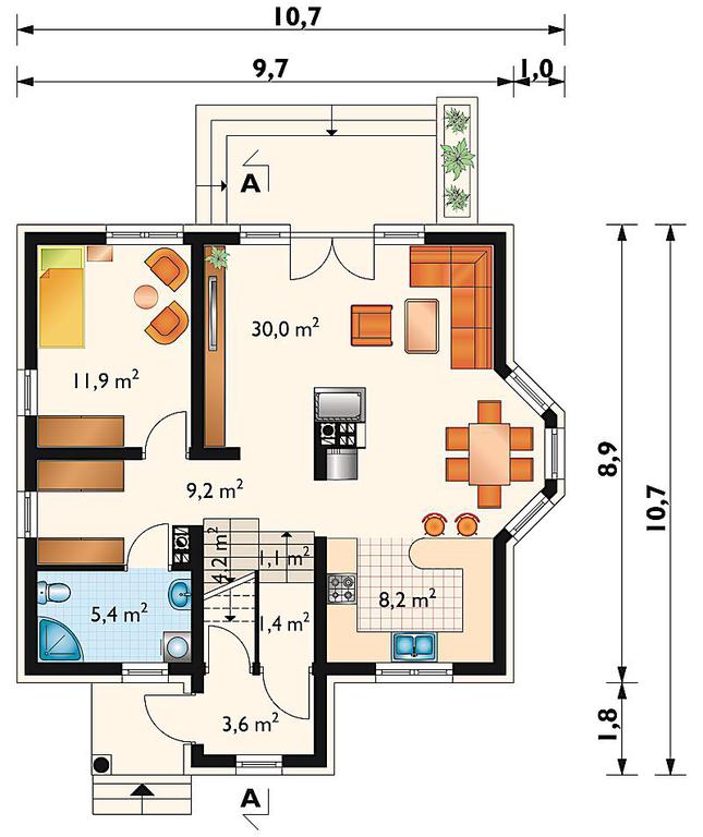 Rzut parteru lustro POW. 75,0 m²