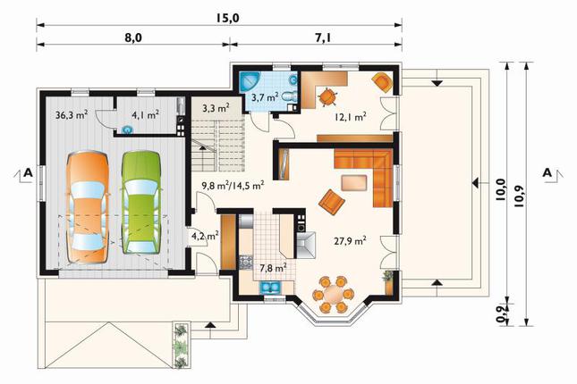 Rzut parteru POW. 113,9 m²