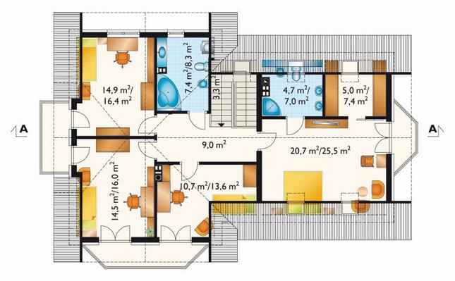 Rzut poddasza lustro POW. 106,5 m²