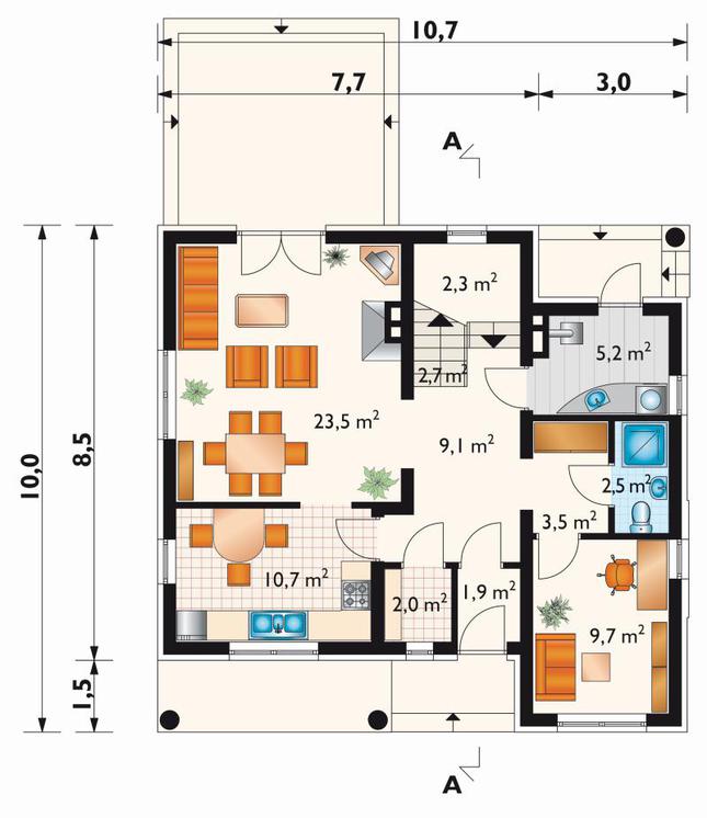 Rzut parteru POW. 73,1 m²