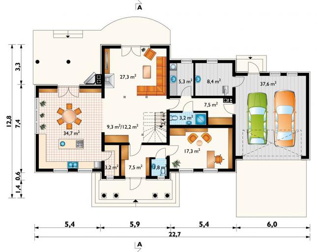 Rzut parteru POW. 168,4 m²