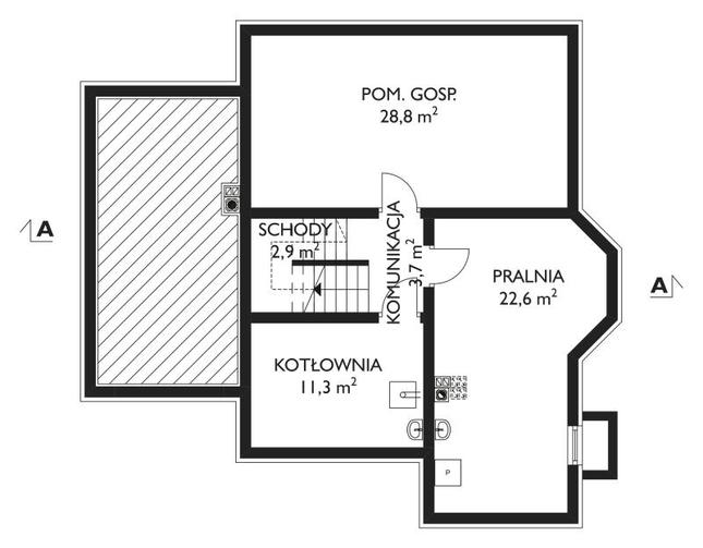 Rzut piwnicy POW. 69,1 m²