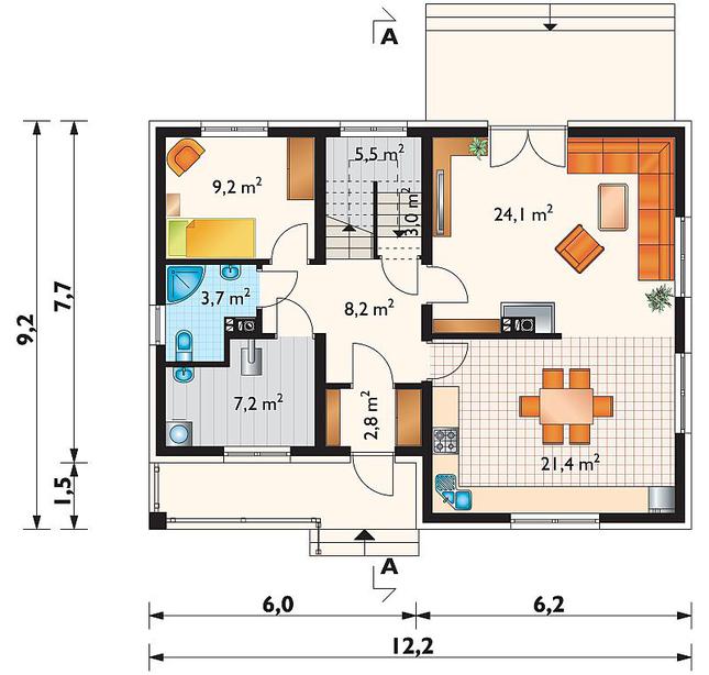Rzut parteru POW. 85,1 m²