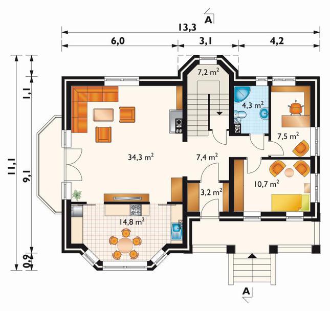 Rzut parteru POW. 89,4 m²