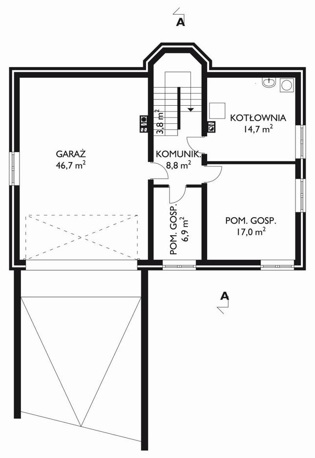 Rzut piwnicy POW. 97,7 m²