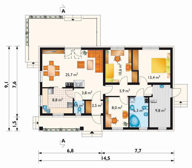 Rzut parteru lustro POW. 96,3 m²