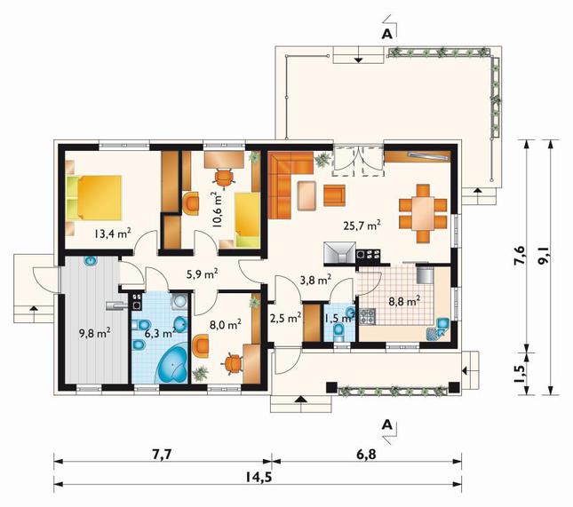 Rzut parteru POW. 96,3 m²