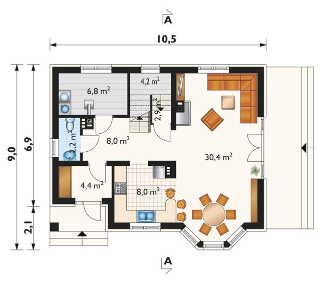 Rzut parteru POW. 66,5 m²