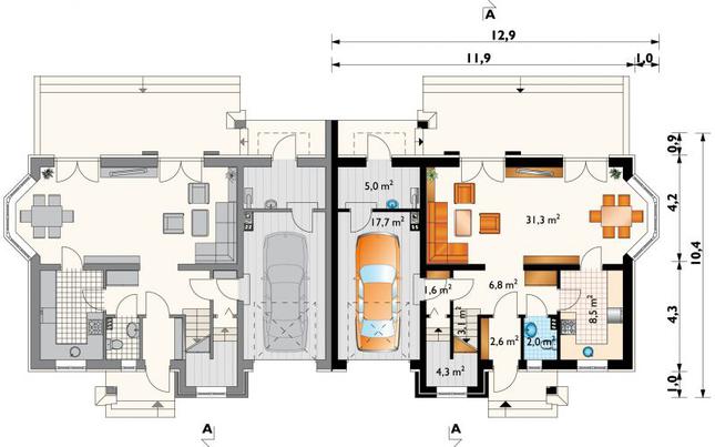 Rzut parteru POW. 82,9 m²