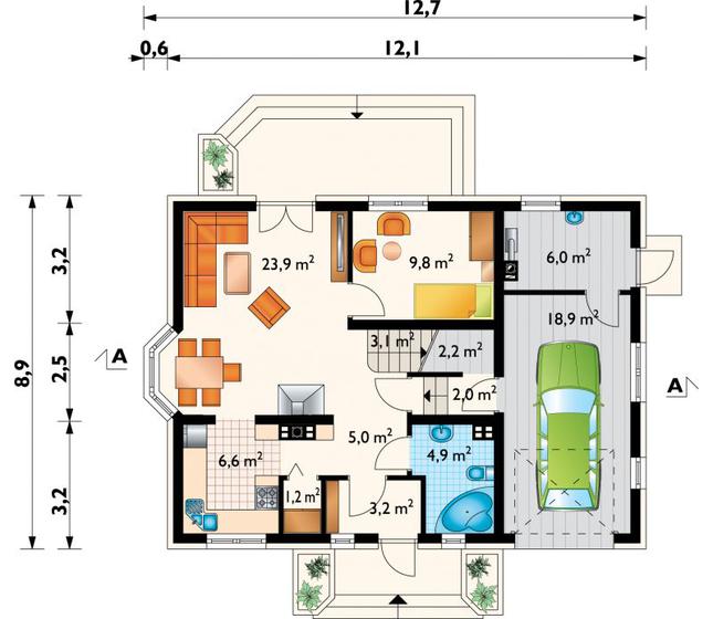 Rzut parteru POW. 86,8 m²