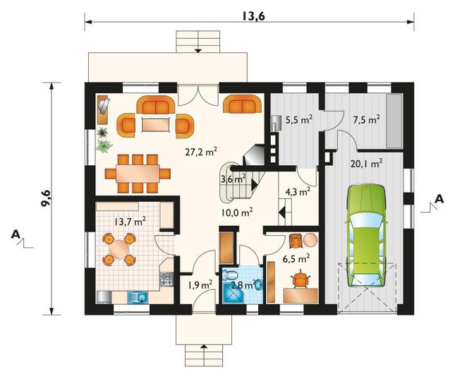 Rzut parteru POW. 103,4 m²