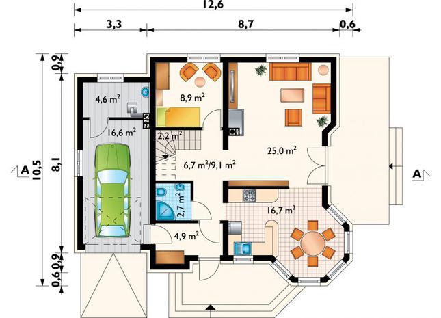 Rzut parteru POW. 90,7 m²