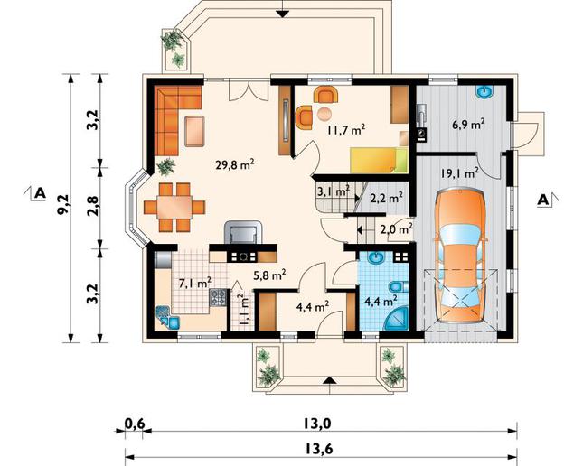Rzut parteru POW. 97,6 m²