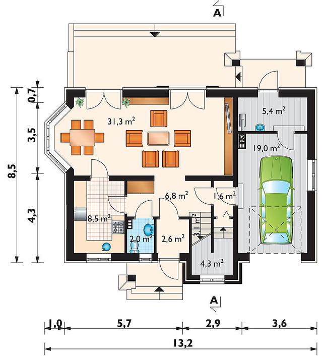 Rzut parteru POW. 84,6 m²