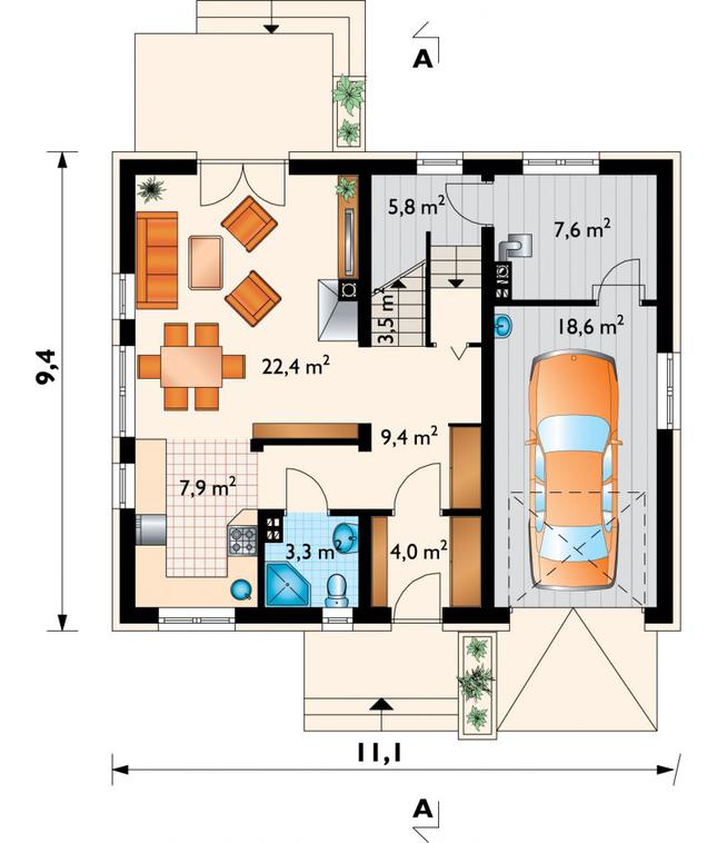 Rzut parteru POW. 82,5 m²
