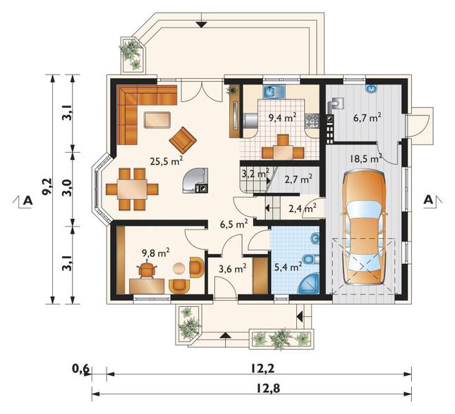 Rzut parteru POW. 93,7 m²