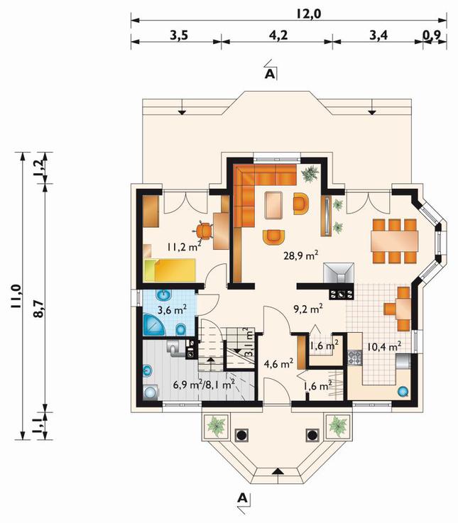 Rzut parteru POW. 82,3 m²