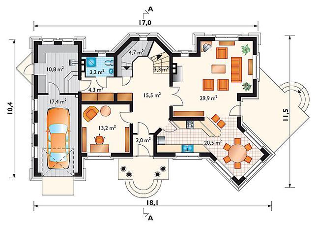 Rzut parteru lustro POW. 124,8 m²