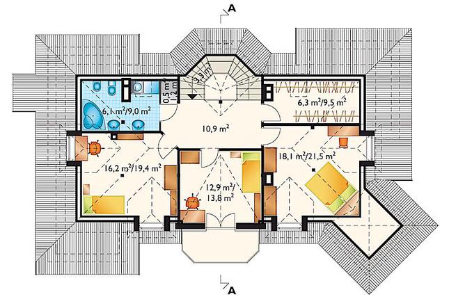 Rzut poddasza lustro POW. 88,6 m²