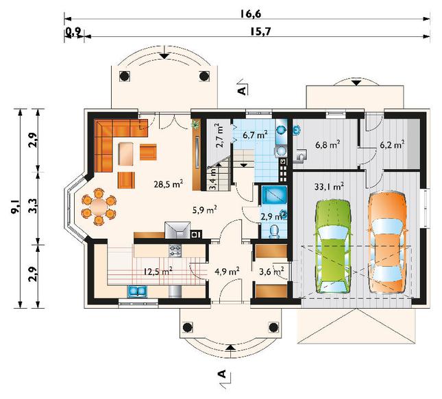 Rzut parteru POW. 115,4 m²