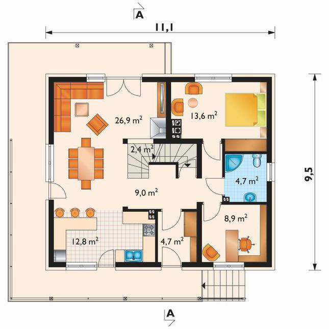 Rzut parteru lustro POW. 83,0 m²