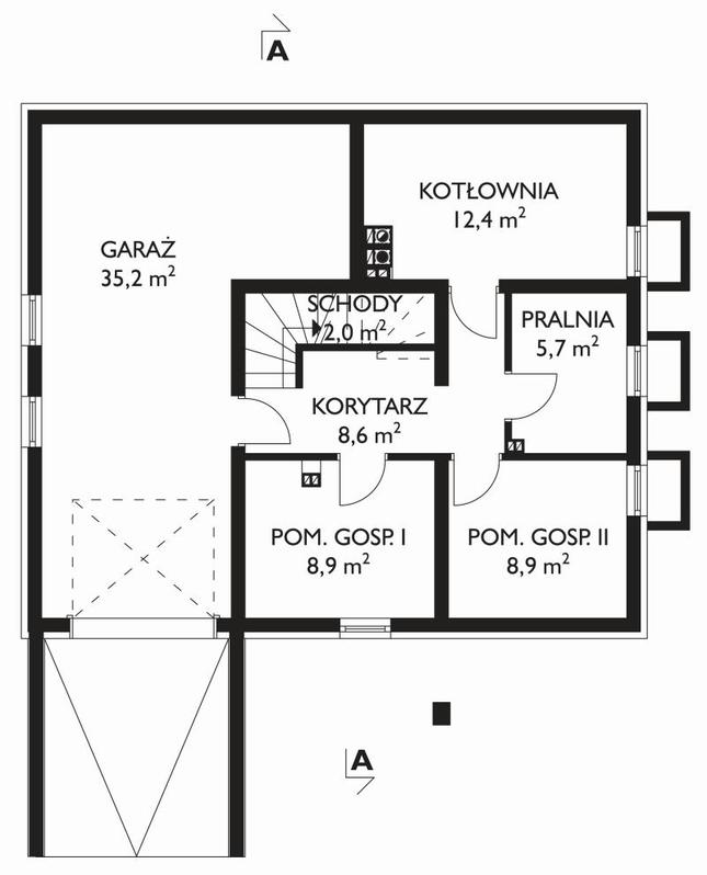 Rzut piwnicy lustro POW. 84,0 m²