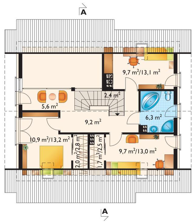 Rzut poddasza lustro POW. 68,0 m²