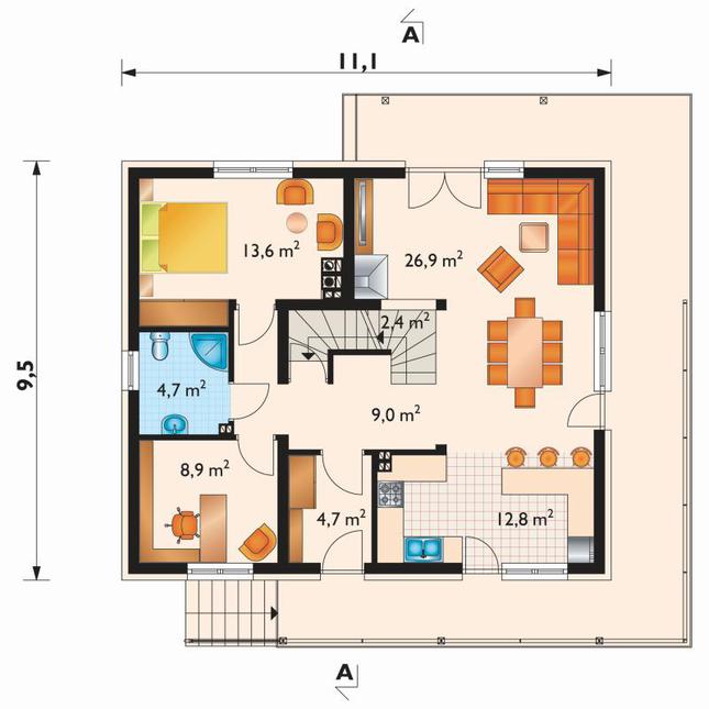 Rzut parteru POW. 83,0 m²