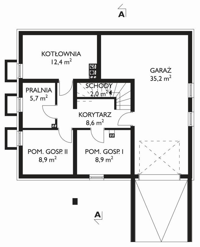 Rzut piwnicy POW. 84,0 m²