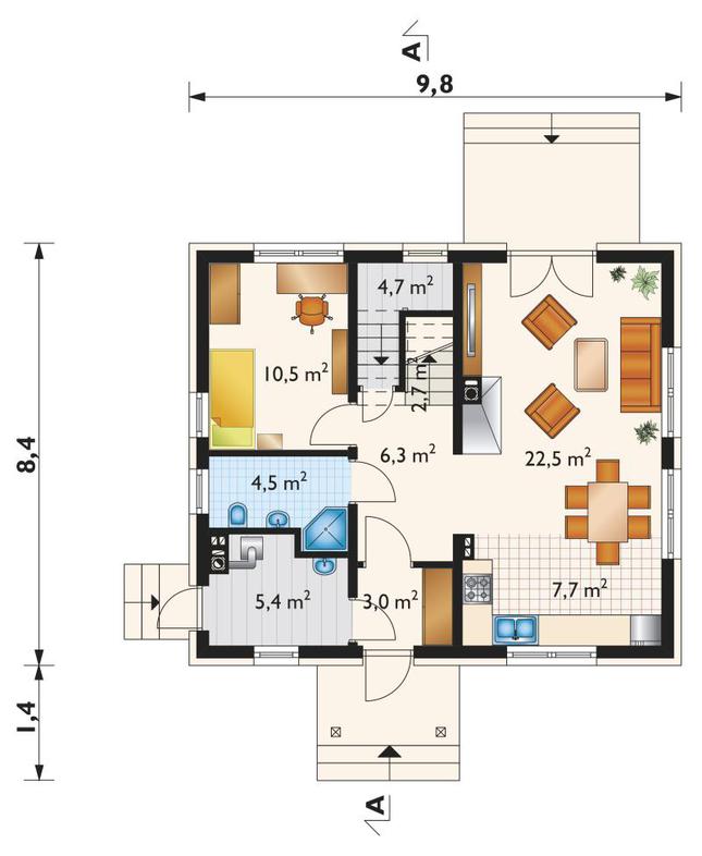 Rzut parteru POW. 67,3 m²