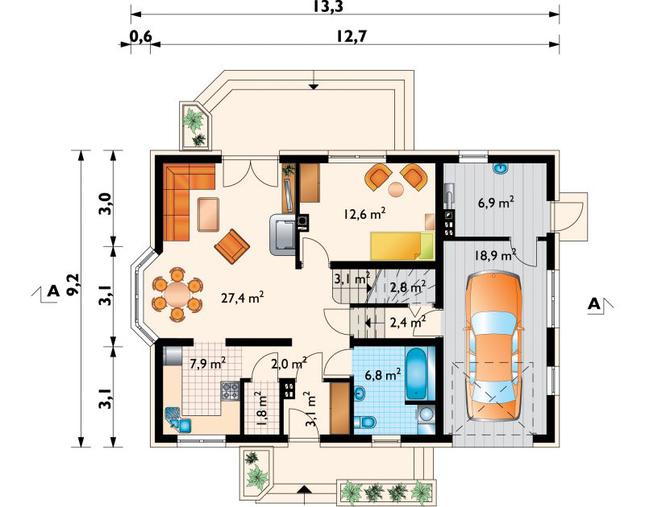 Rzut parteru POW. 95,7 m²