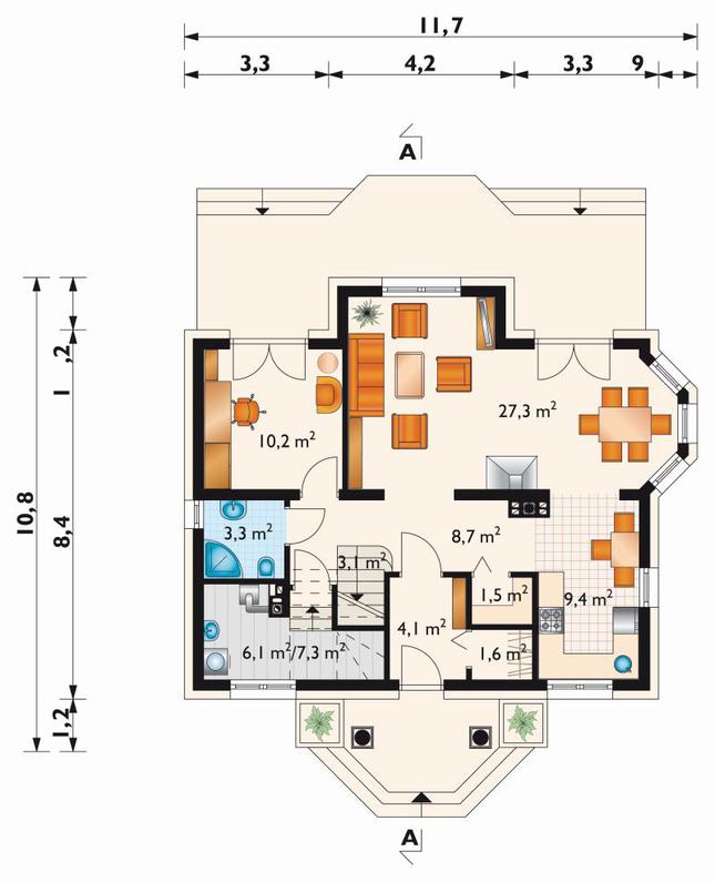 Rzut parteru POW. 76,5 m²