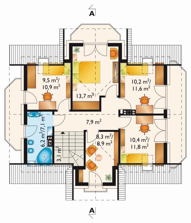 Rzut poddasza POW. 74,9 m²
