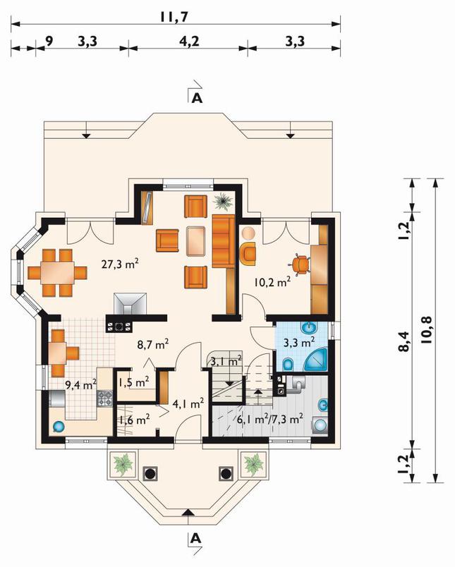 Rzut parteru lustro POW. 76,5 m²