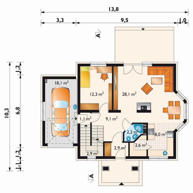 Rzut parteru POW. 87,3 m²