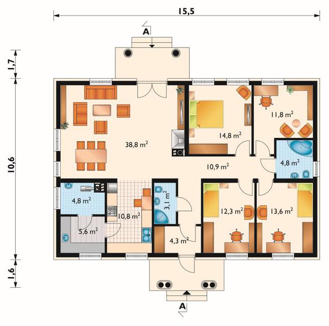 Rzut parteru POW. 135,3 m²