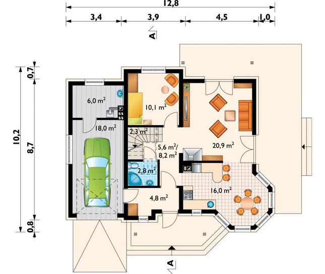Rzut parteru POW. 89,1 m²