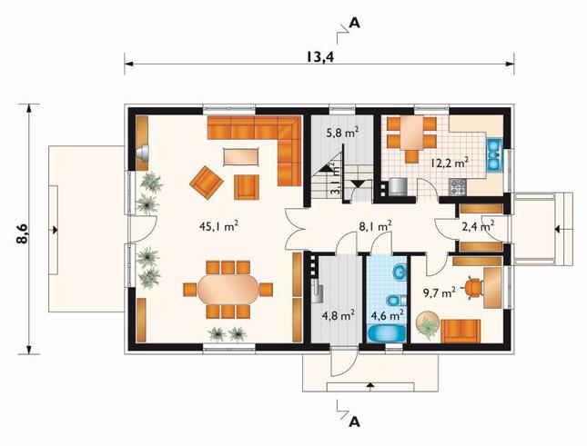 Rzut parteru POW. 95,8 m²