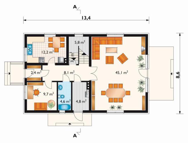 Rzut parteru lustro POW. 95,8 m²