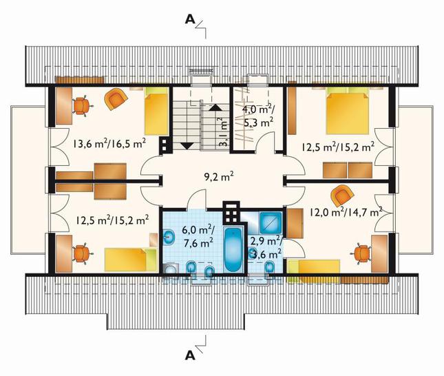 Rzut poddasza lustro POW. 90,4 m²