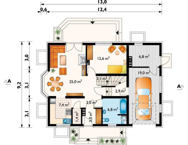 Rzut parteru POW. 90,0 m²