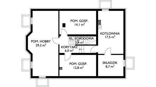 Rzut piwnicy POW. 91,7 m²