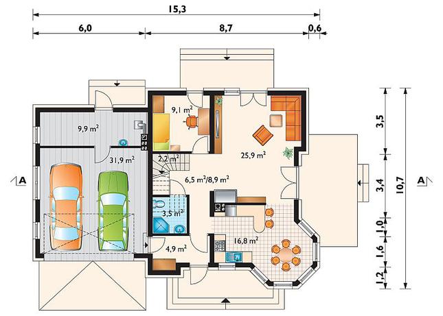 Rzut parteru POW. 113,1 m²